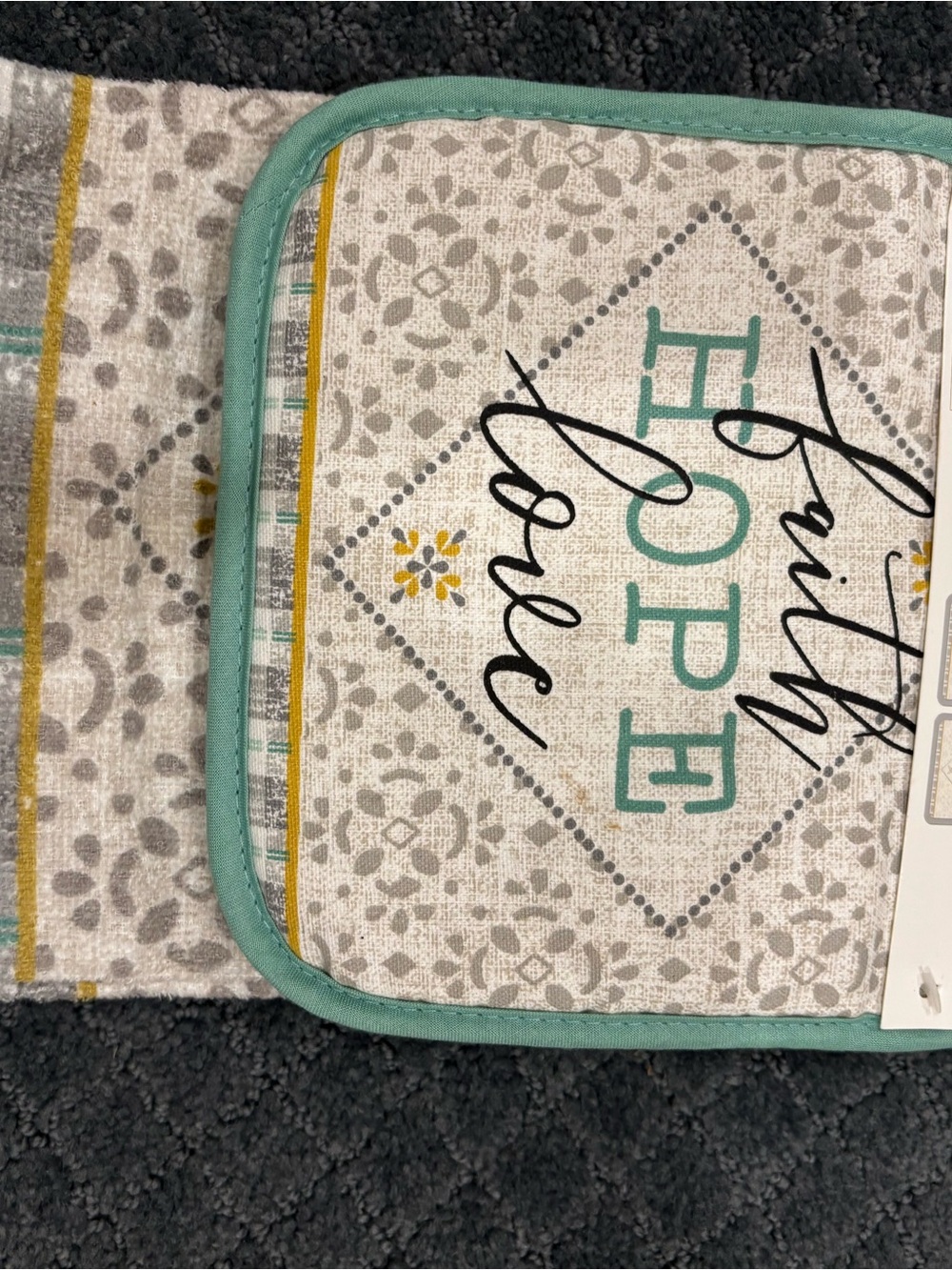 Home Kitchen 'Hope' Teal Accent Pot Holder and Towel Set